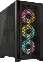 Panneau latéral en verre trempé noir Corsair 4000D Airflow Noir avec 3 ventilateurs RGB empilés et maille géométrique - Boîtier