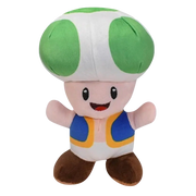 Peluche Toad vert Super Mario Bros 16 cm avec peau rose et gilet bleu-jaune