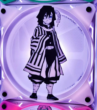 Illustration anime noir et blanc Obanai Iguro Demon Slayer, coat rayures, visage détaillé