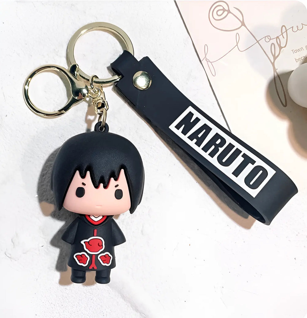 Porte-clés Naruto Sasuke Uchiha en caoutchouc noir chibi avec nuées rouges