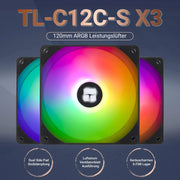 Lot de 3 ventilateurs PC TL C12C-S 120 mm ARGB noirs arc-en-ciel