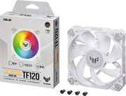 Ventilateur blanc ASUS TUF Gaming TF120 ARGB avec anneau LED multicolore