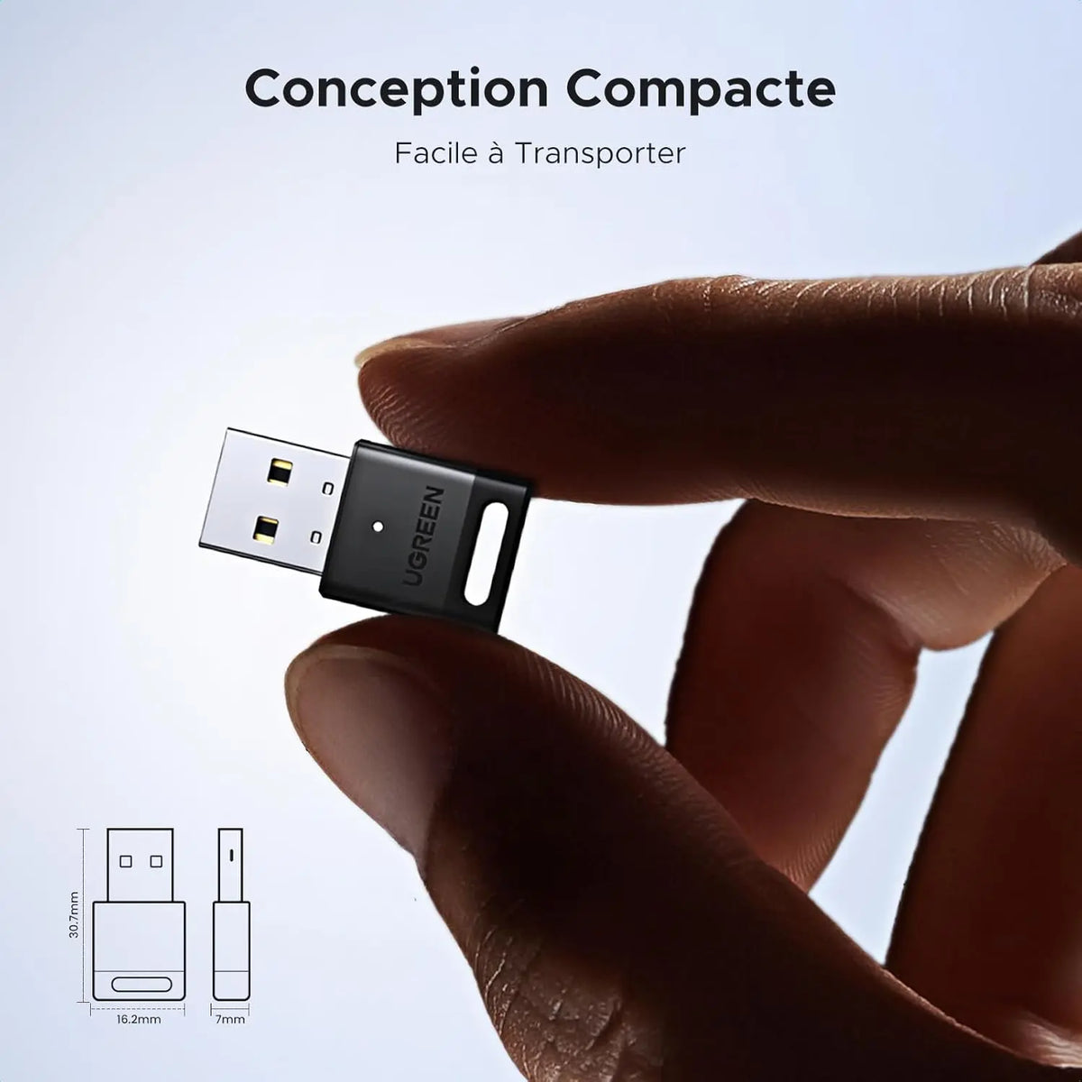 Clé Bluetooth Ugreen noire USB 2.0 compacte avec boucle porte-clé