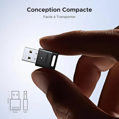 Clé Bluetooth Ugreen noire USB 2.0 compacte avec boucle porte-clé