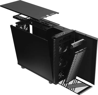 Boîtier PC Fractal Design Define 7 Noir mat noir aux angles nets et composants internes visibles