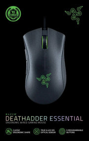 Souris filaire gamer Razer DeathAdder Essential noire avec logo et molette verts luminescents