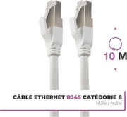 Câble RJ45 Cat 8 5m blanc avec connecteurs RJ45 argentés catégorie 8