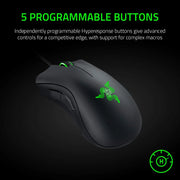 Souris filaire gamer Razer DeathAdder Essential noire avec logo vert luminescent