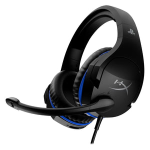 Casque gamer filaire HyperX Cloud Stinger noir et bleu vue de face avec micro