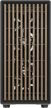 Fractal Design North XL Chalk White avec lattes bois verticales noires et ventilateur interne visible