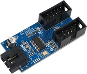 Circuit bleu avec connecteurs noirs, condensateur argenté, adaptateur USB splitter 9 broches