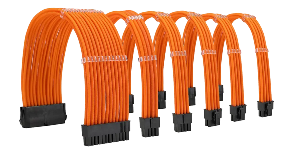 Lot de 6 câbles rallonges orange pour alimentation PSU ATX/EPS/PCI-E