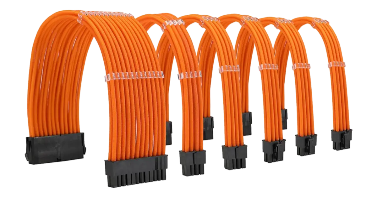 Lot de 6 câbles rallonges orange pour alimentation PSU ATX/EPS/PCI-E