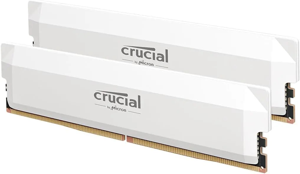 Kit mémoire RAM Crucial DDR5 32 Go 6000 MHz blanc avec contacts dorés