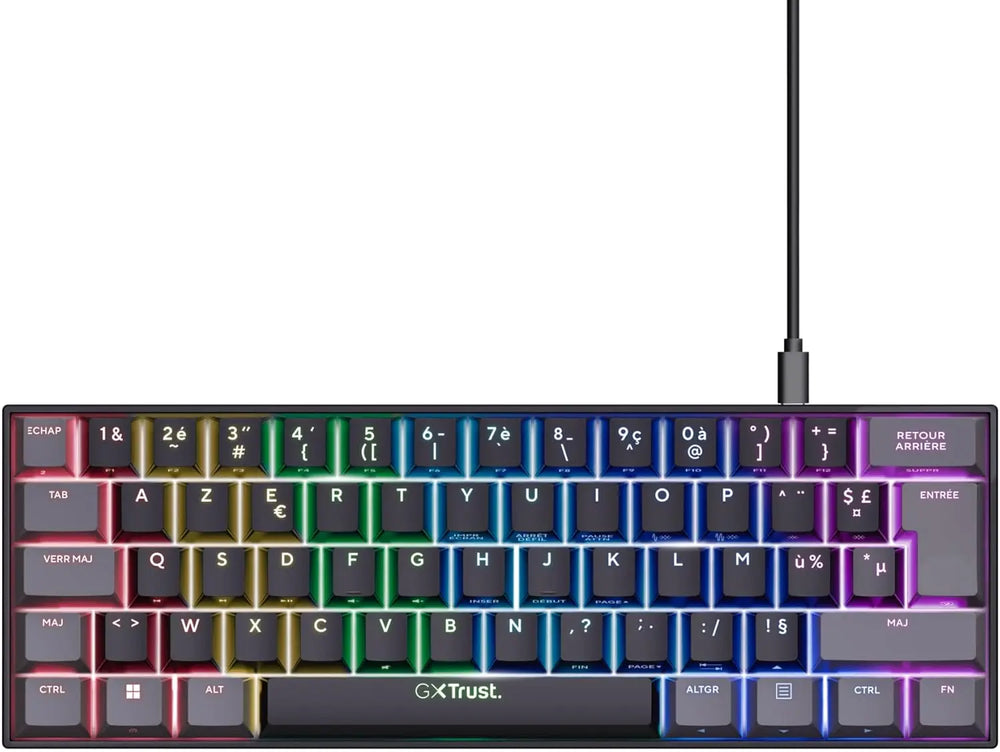 Clavier mécanique Trust Gaming GXT 867 Acira 60% noir avec rétroéclairage RGB et câble USB