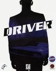 Couverture Driver PC : silhouette sombre homme et muscle car bleu