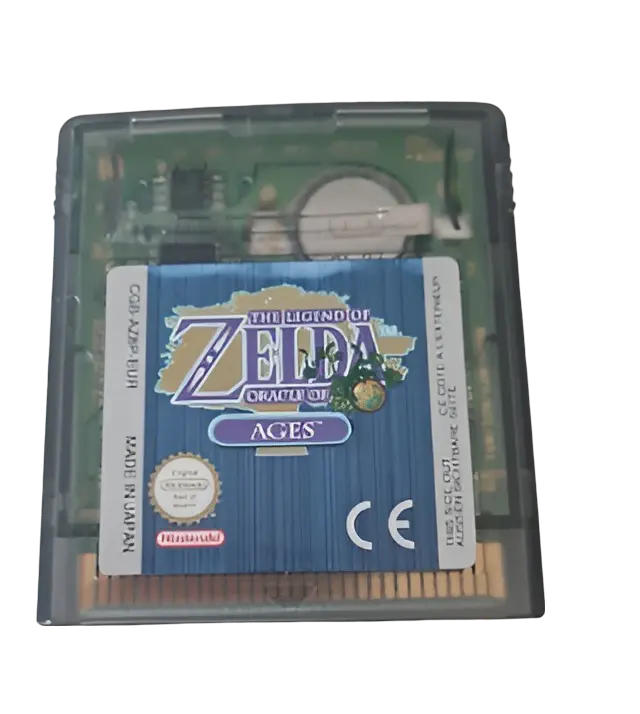Cartouche originale Zelda Oracle of Ages Game Boy Color, étiquette bleue or et violet