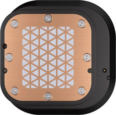 Refroidisseur CPU liquide CORSAIR iCUE Link H100i 240 RGB Noir, panneau arrière à LED cuivrées encadré noir avec grille triangulaire et 6 vis argentées