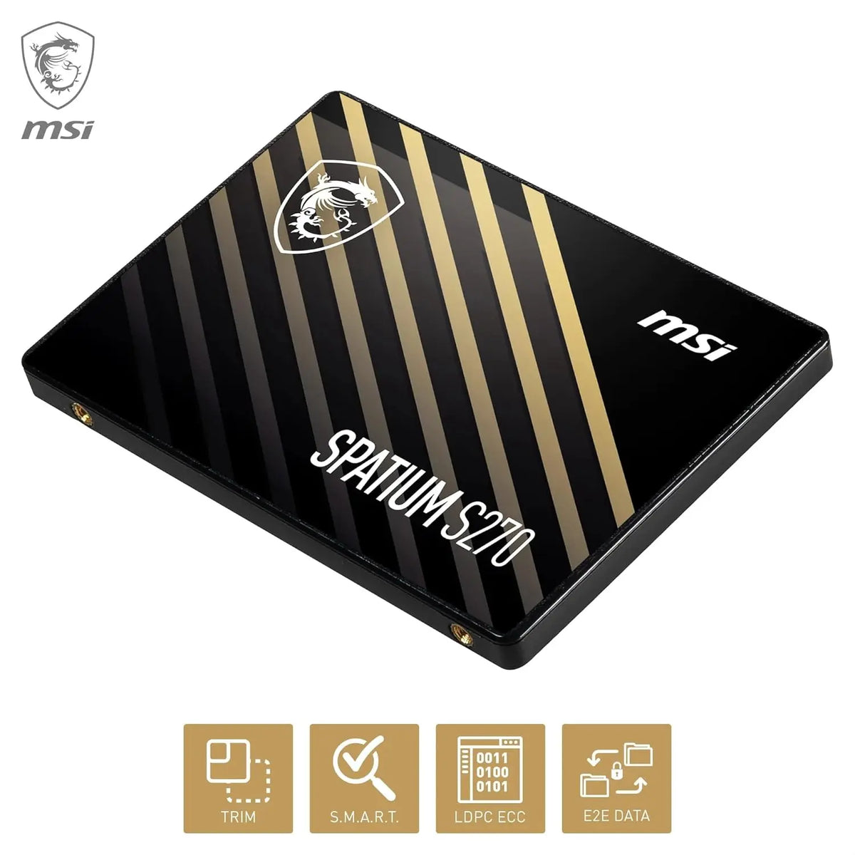 Disque SSD MSI SPATIUM S270 480 Go rayures noir et or brillant