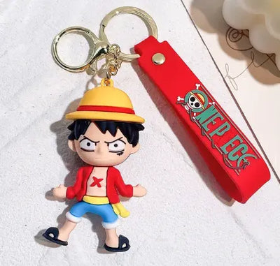 Porte-clés One Piece Luffy en silicone rouge avec chapeau jaune