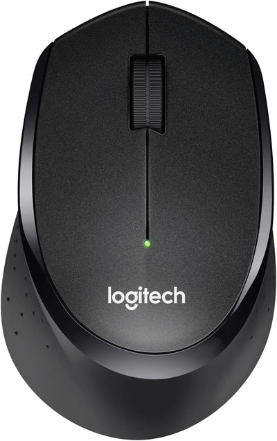 Souris sans fil Logitech M330 noire mate avec voyant vert allumé