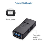 Adaptateur USB femelle vers femelle noir USB 3.0 à grip texturé