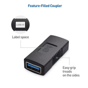 Adaptateur USB femelle vers femelle noir USB 3.0 à grip texturé