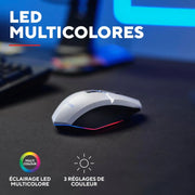 Souris gamer GX Trust GXT 1108 blanc avec LED multicolores au bord inférieur