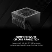 Alimentation MSI MAG A550BN noire mate à design angulaire et grilles ventilées