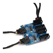 Adaptateur USB splitter 9 broches double avec circuit bleu et connecteurs noirs