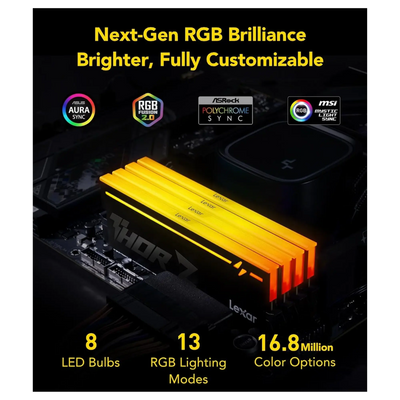 Barrettes RAM Lexar Thor Z Series RGB DDR5 32Go kit blanc avec éclairage RGB jaune