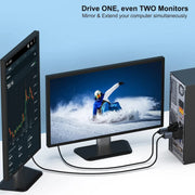Moniteur noir fin affichant snowboardeur en action, adaptateur DVI vers HDMI