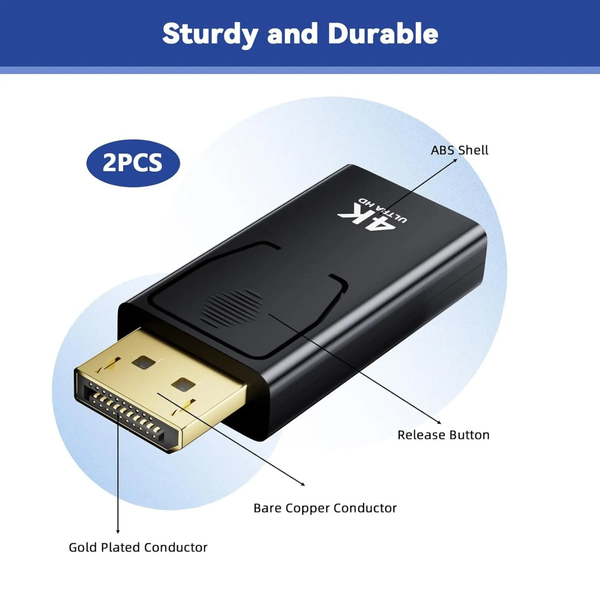 Adaptateur DisplayPort vers HDMI noir 4K or plaqué dos