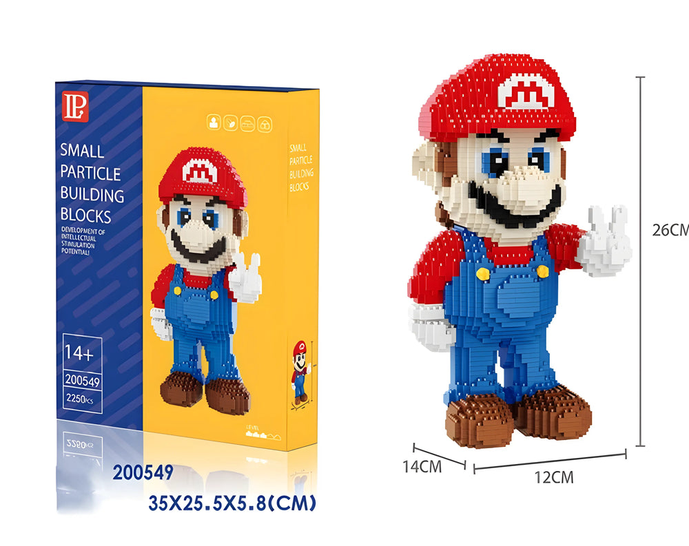 Figure Mario rouge et bleu en briques, pose main levée, modèle 09