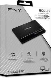 Disque SSD PNY CS900 500 Go 2.5 pouces SATA face texturée logo argent