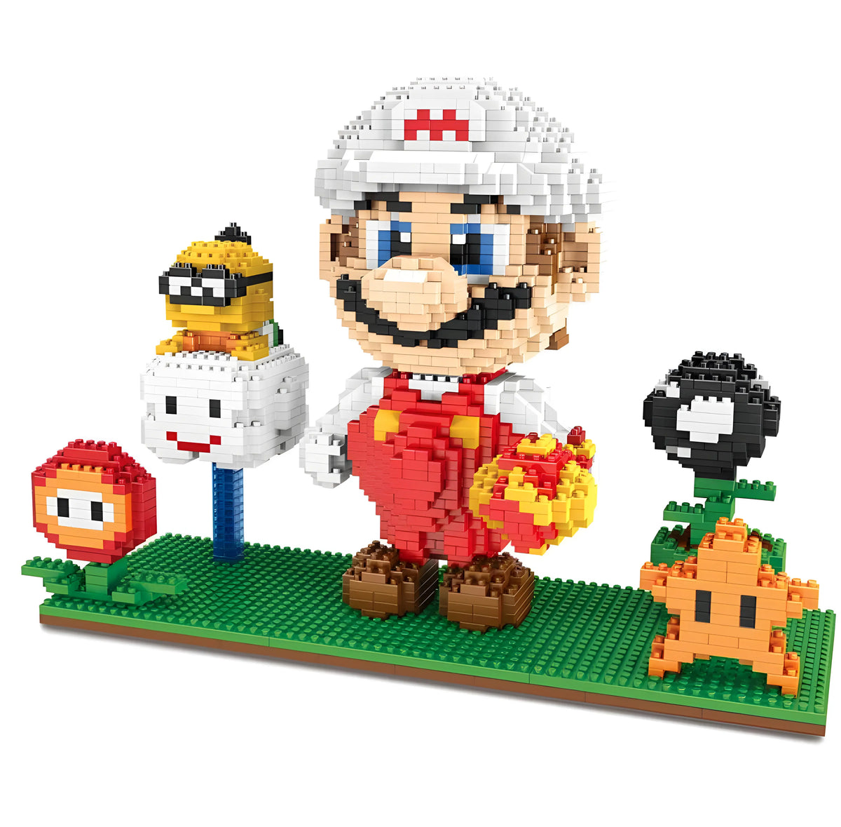 Figure Mario de feu pixelisé en briques LEGO Super Mario Bros colorées