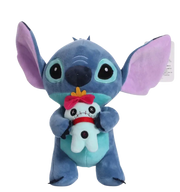 Peluche Stitch bleu tenant une poupée vaudou Souillon blanche et rouge