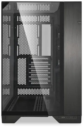 Panneau latéral en verre trempé noir du Lian Li O11 Vision NOIR avec cadre métal noir mat et mesh perforé