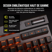Clavier mécanique Corsair K70 MAX RGB Magnétique Noir FR avec rétroéclairage orange et châssis alu texturé