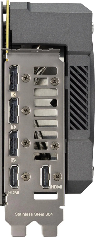 Carte graphique ASUS TUF GeForce RTX 5070 Ti OC Edition 16 Go noire et argentée, ports HDMI multiples, support acier inoxydable 304