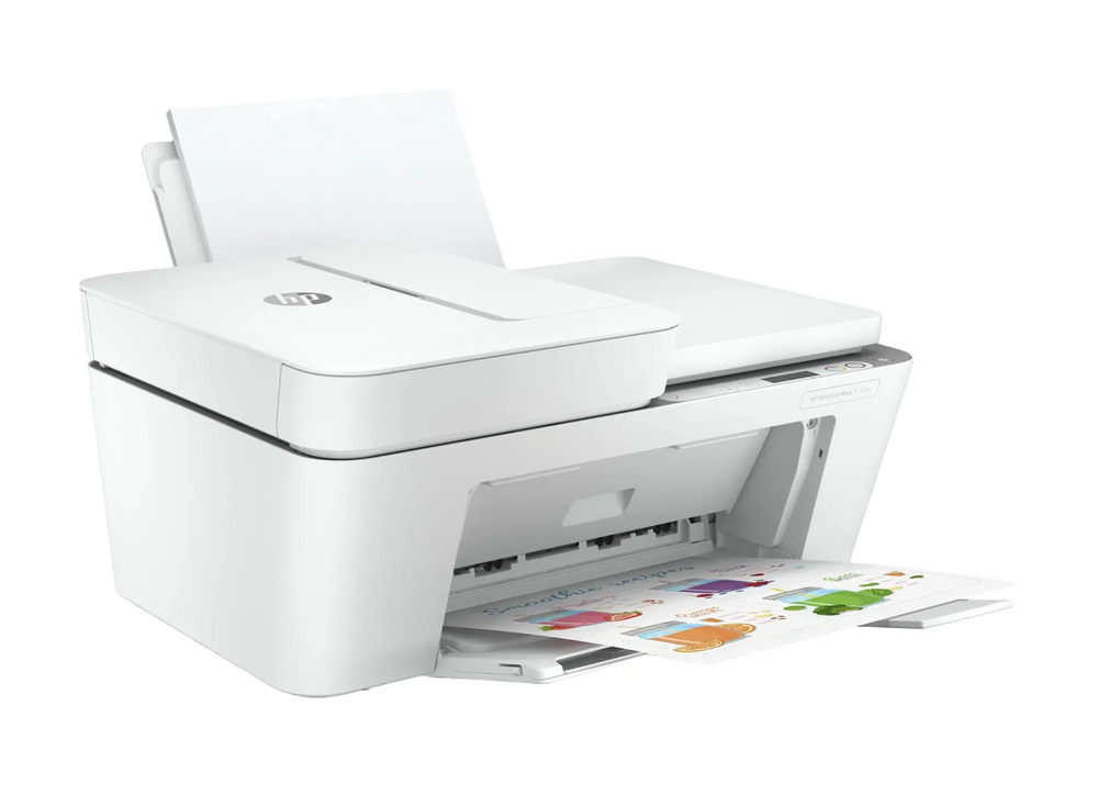 Imprimante jet dencre HP Deskjet 4120e blanche design moderne avec sortie colorée