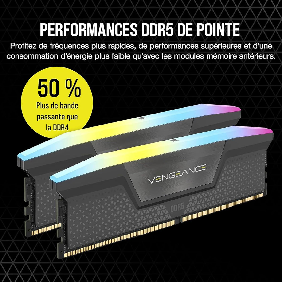 Kit Mémoire RAM Corsair Vengeance RGB  DDR5 – 32 Go (2 x 16 Go) - 6000Mhz image 1