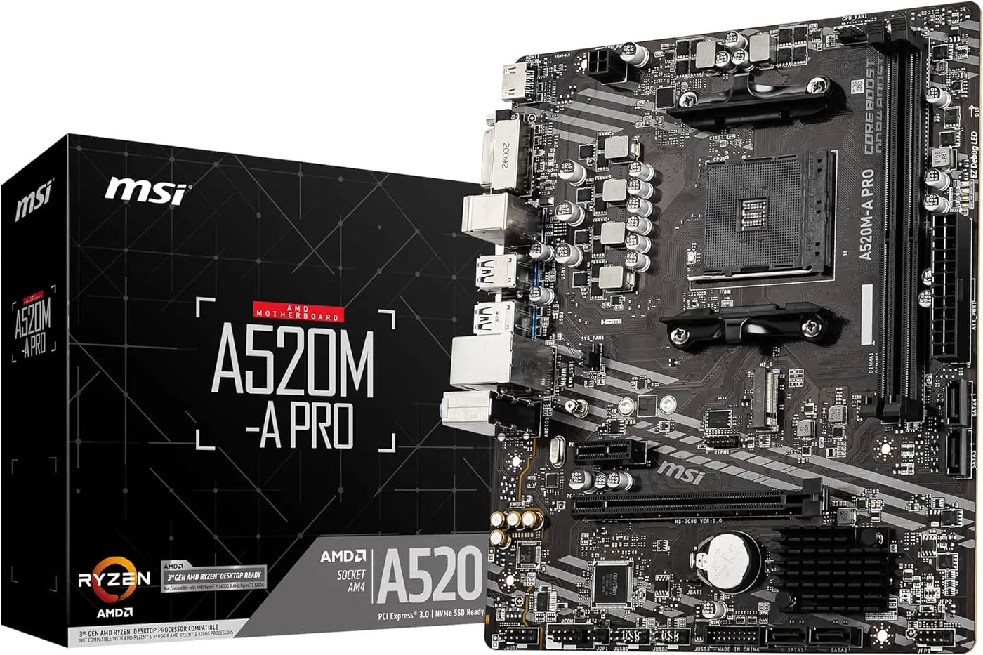 Carte mère MSI A520M-A PRO AM4 socket AMD PCIe 3.0 noir argent