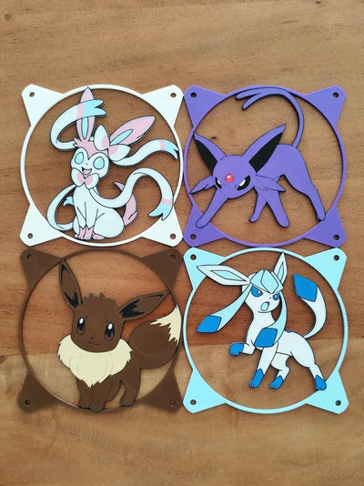 4 autocollants laser Eevoli Pokémon pour grille ventilateur 120mm 140mm