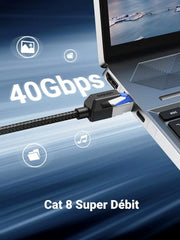 Câble RJ45 Cat 8 UGREEN 10 m noir tressé avec connecteur bleu