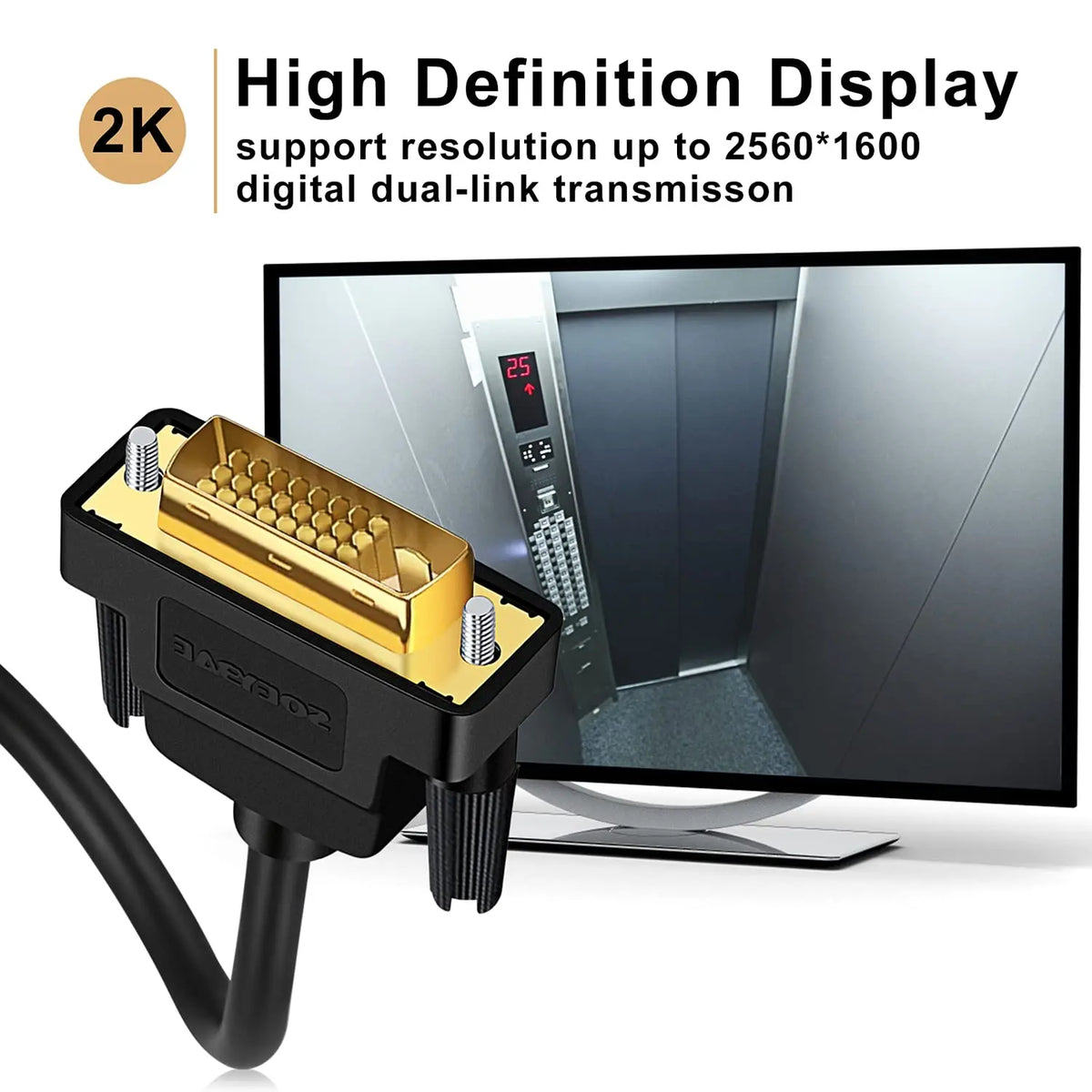 Connecteur DVI-D noir et or 24+1 broches, câble 1,8 m haute définition