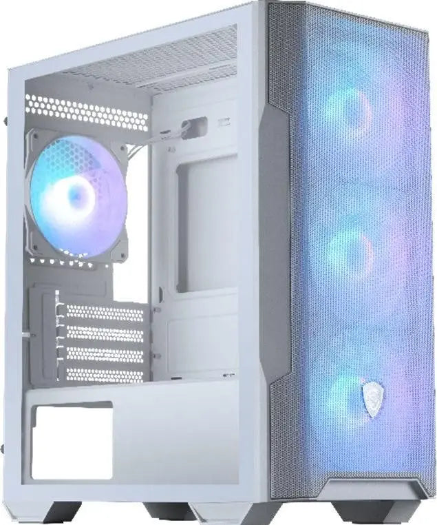 Boîtier PC blanc MSI MAG FORGE M100R avec mesh, RGB et ventilateur avant