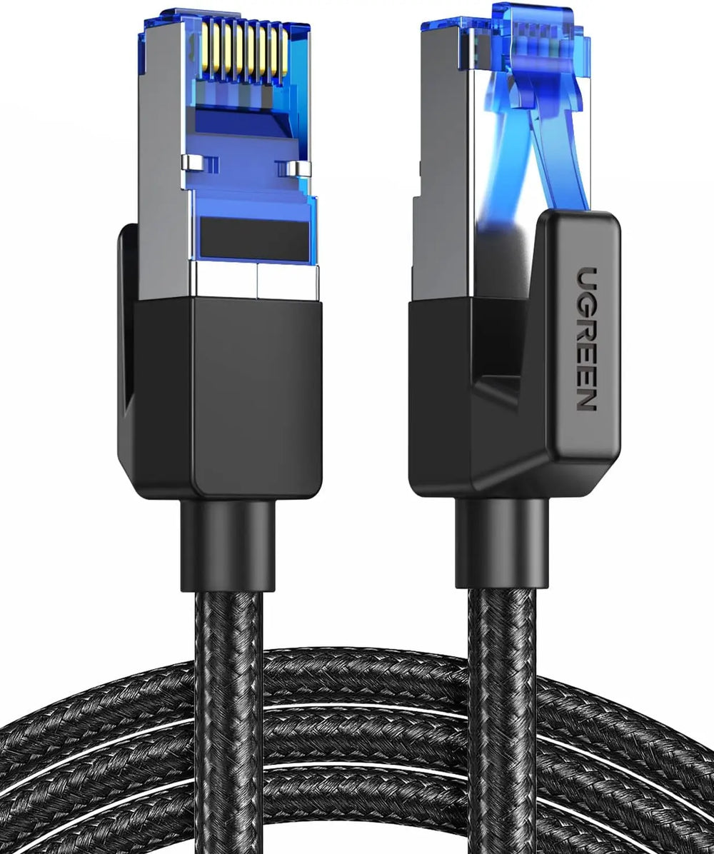 Câble Ethernet RJ45 Cat 8 UGREEN 10m noir tressé avec connecteurs bleu argent