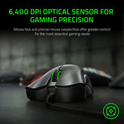 Souris filaire gamer Razer DeathAdder Essential noire avec accents verts et 6400 dpi