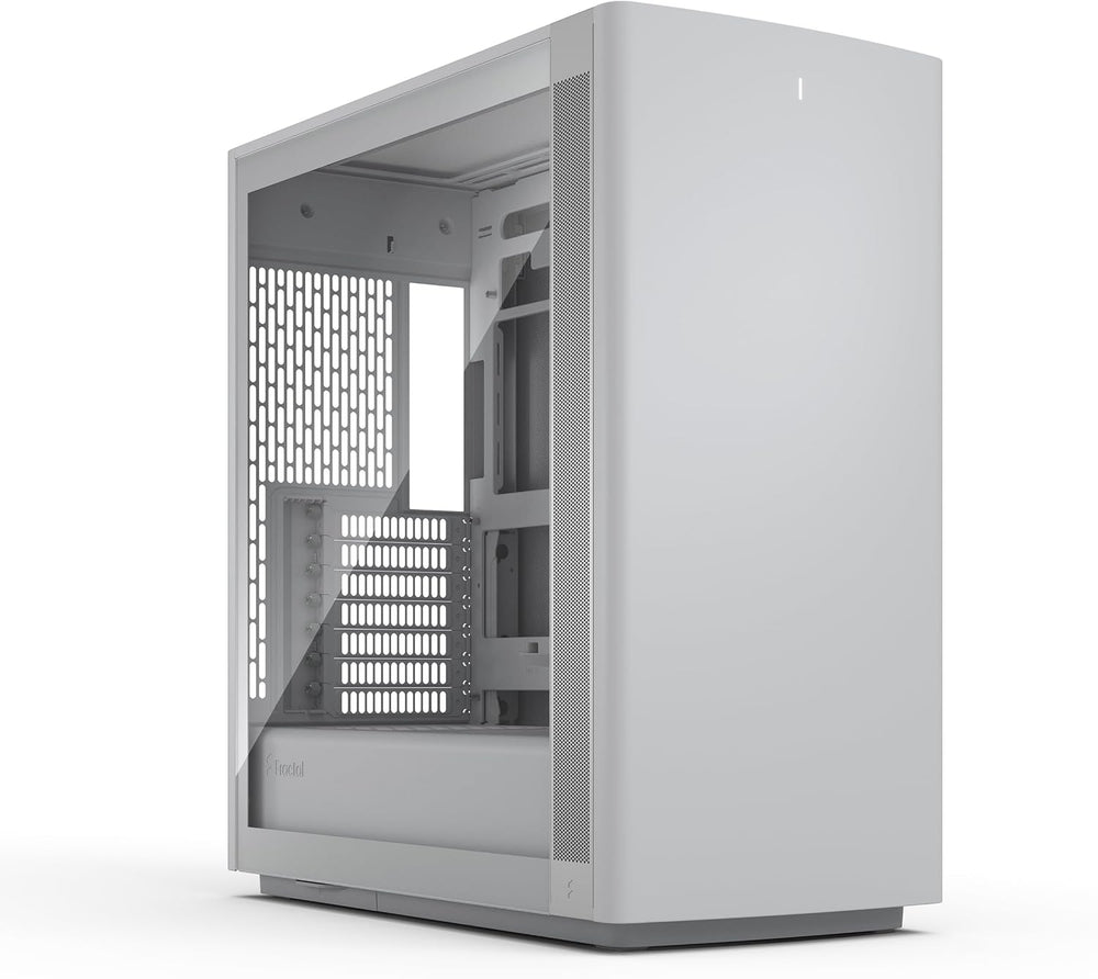 Boîtier PC Fractal Design Define One Light TG Clear Tint blanc, vue de trois quarts avec panneau en verre trempé